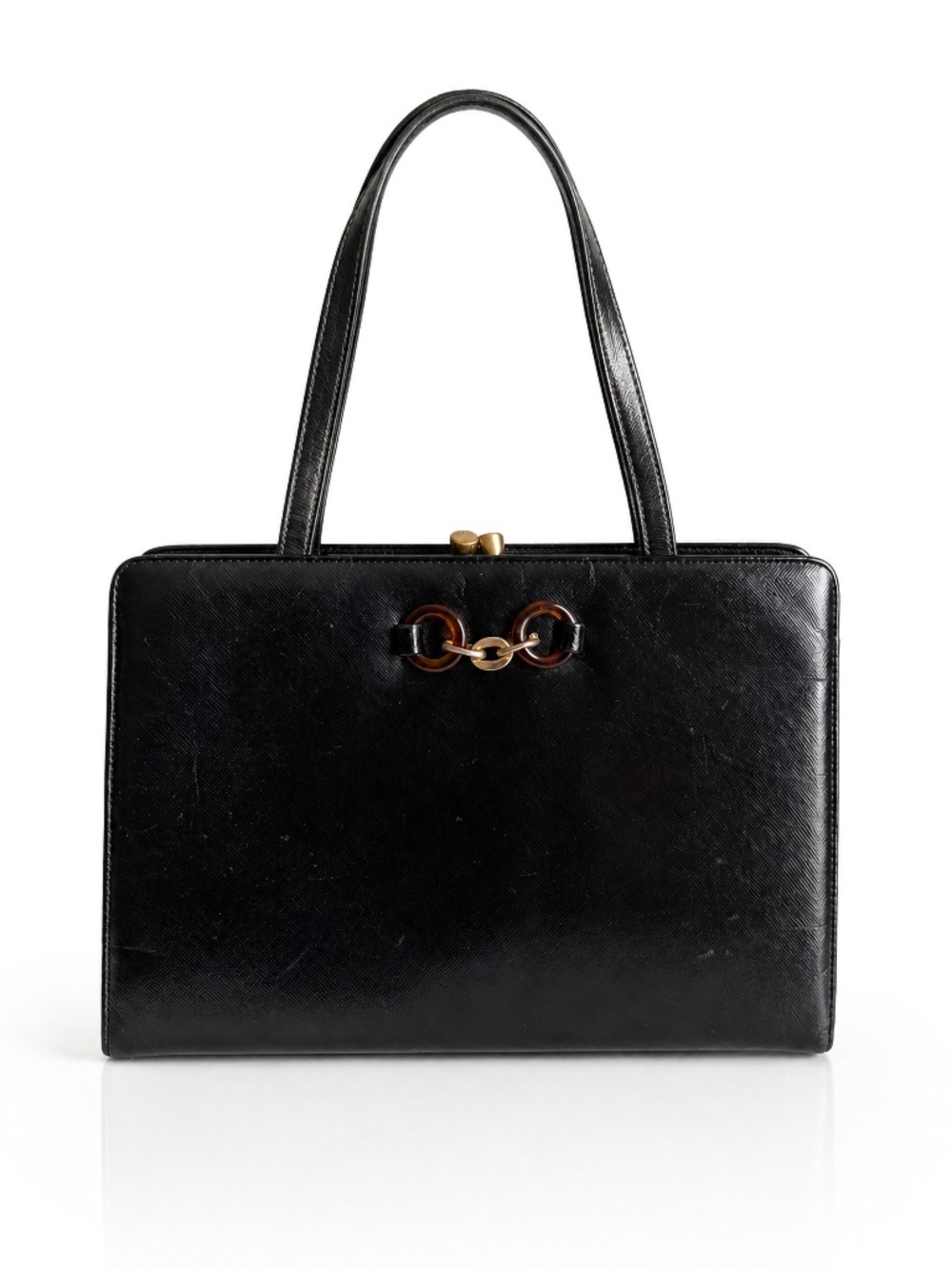 Bienen-Davis Evening Bag Black Saffiano Textured Leather Rare Vintage 1970s